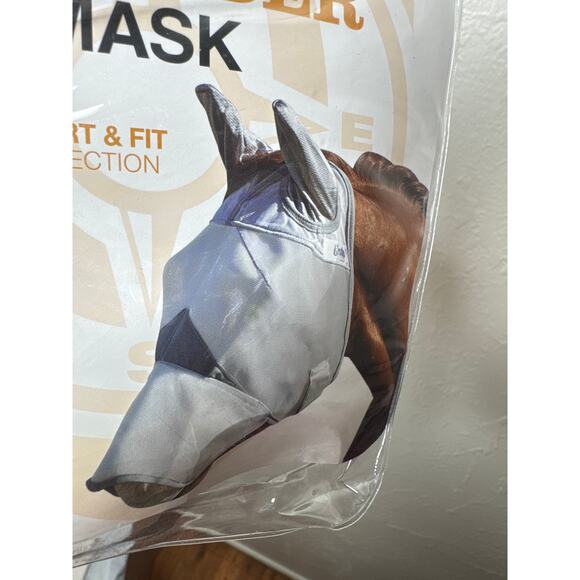 Cashel Crusader Fly Mask Long Nose w Ears Grey Horse UV 70% Forelock Hole NWT - Picture 4 of 4